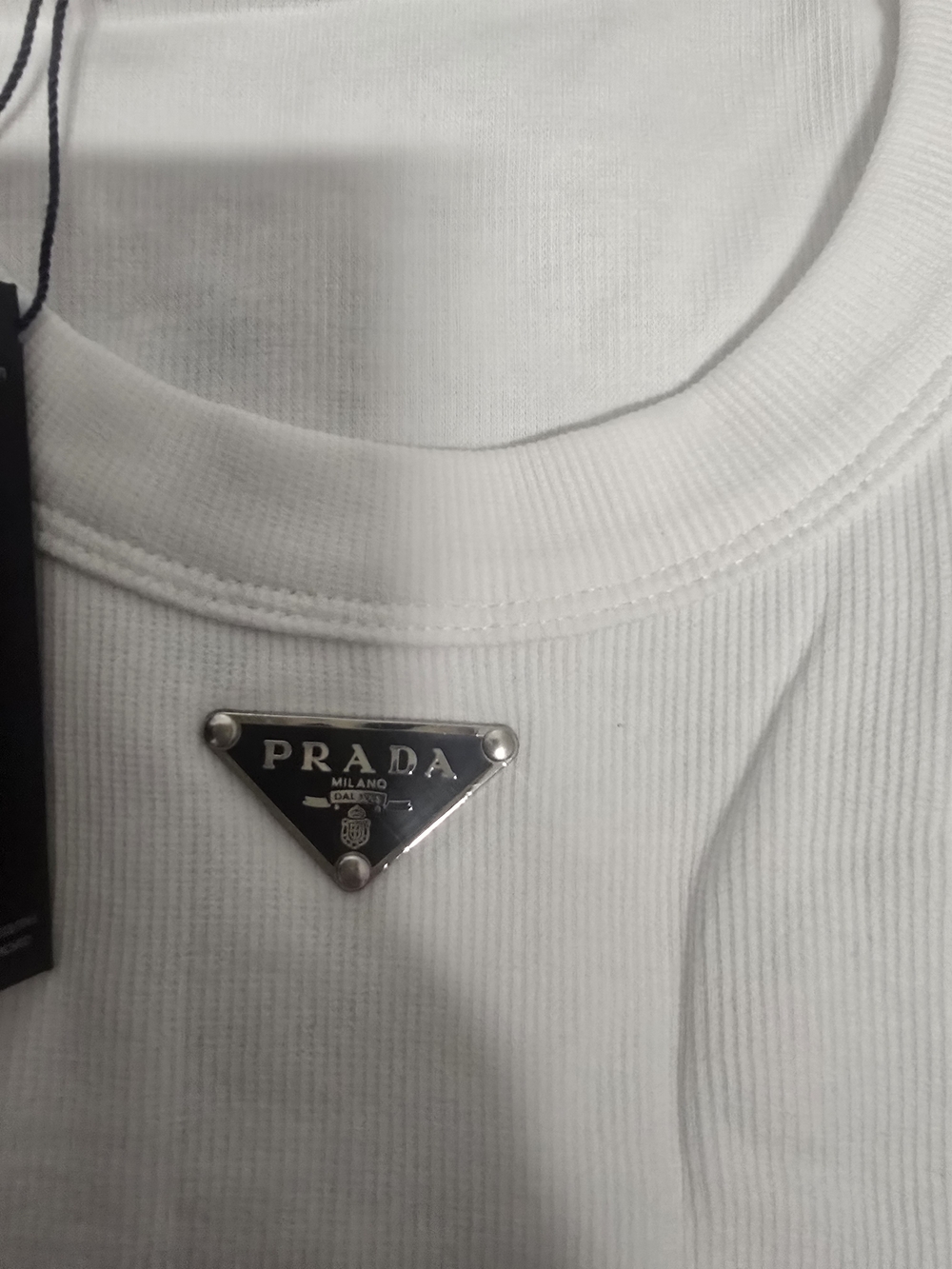 Prada White Ribbed Tank Top - Signature Triangle Logo - Picture 4 of 6